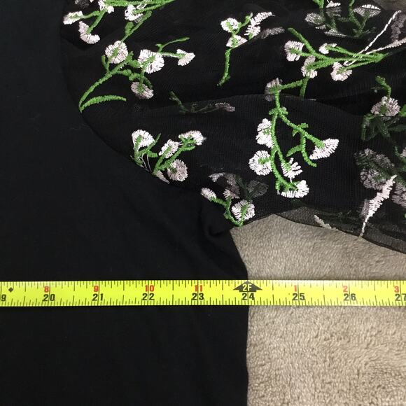 ASOS Black Blouse with Sheer Floral Embroidered Sleeves Sz 14 (L) - Picture 7 of 8